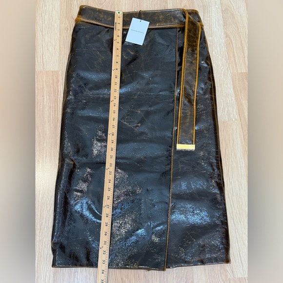 BRANDON MAXWELL Evelyn Belted Coated Wool Mahogany Glaze Skirt Size 8 NWT - Picture 12 of 16